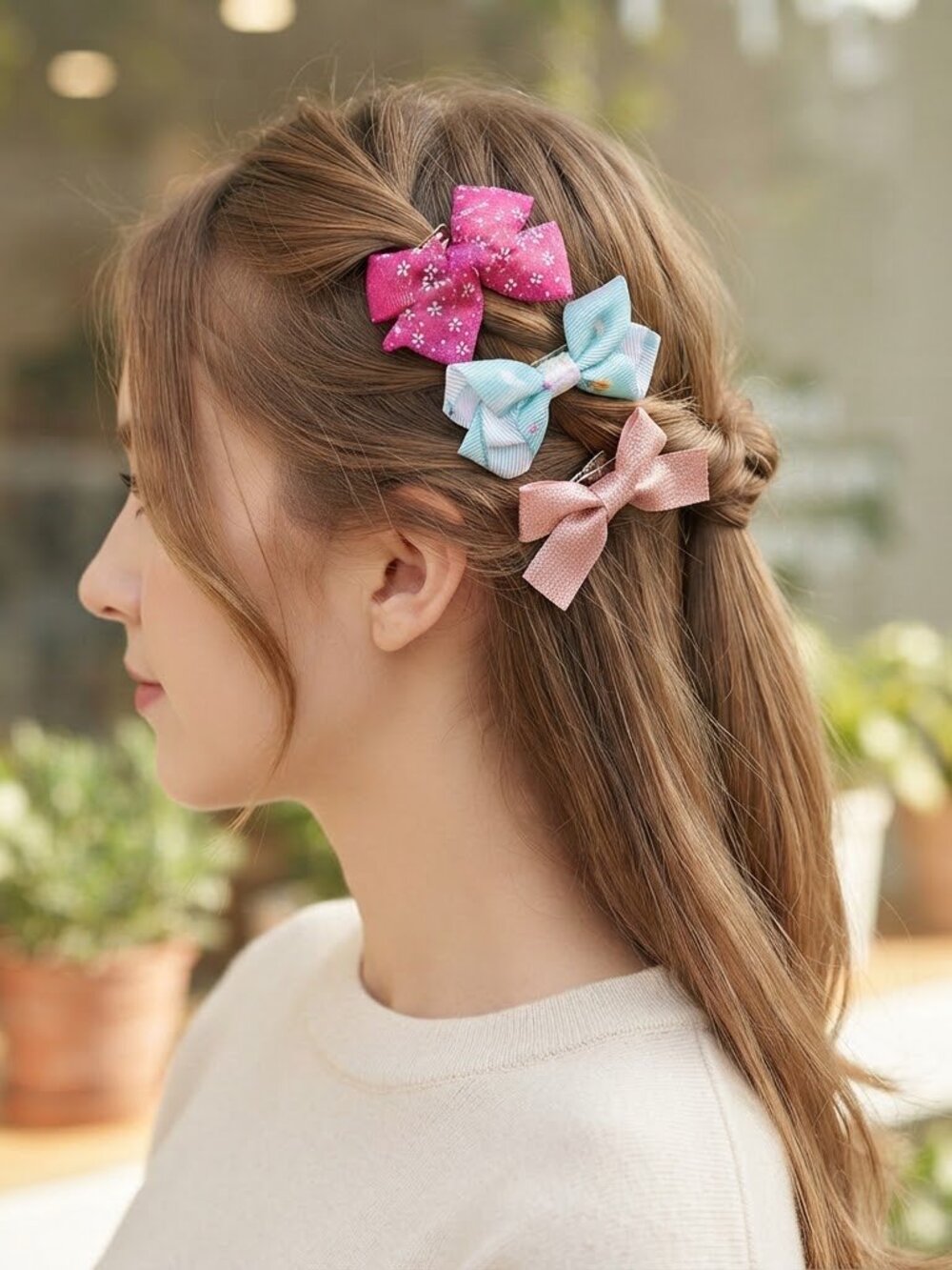 3- Hair Bows for Women / Girls Hair Clips Small Hair Bow
